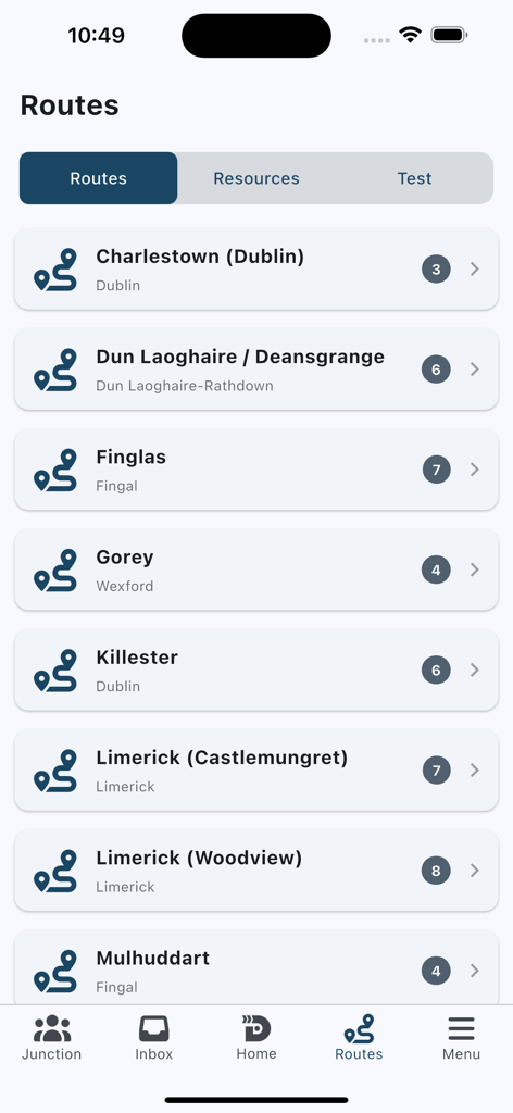DriveSphere - A list of driving test routes available in the DriveSphere app