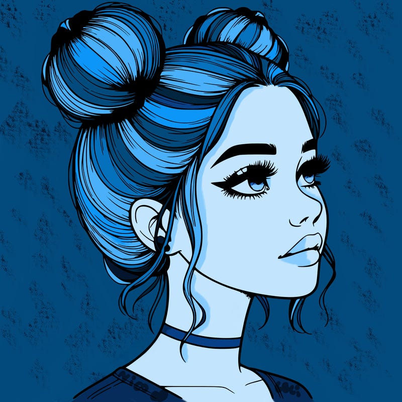 realistic girl with buns on the top of her head