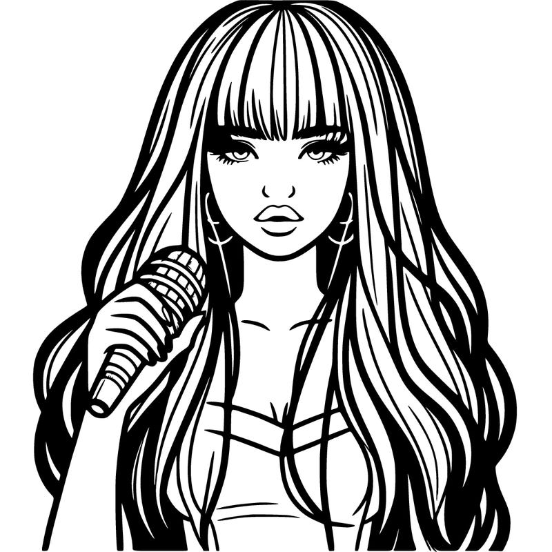 woman pop singer with bangs and long hair