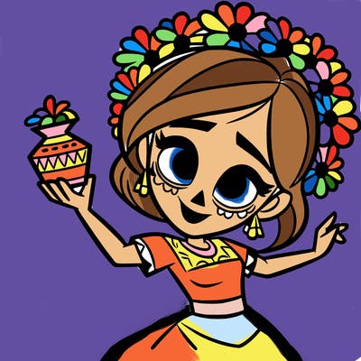 a disney style day of the dead woman.