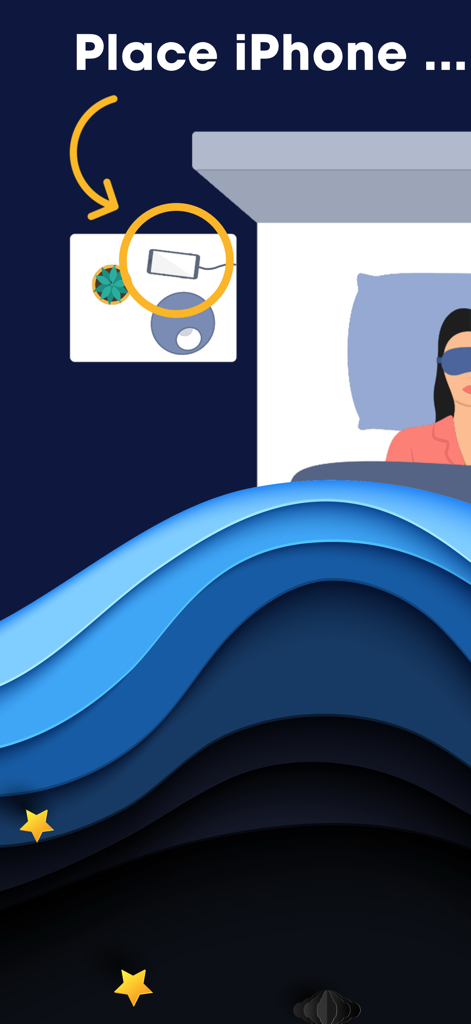 Illustration showing where to place an iPhone on a bedside table for snoring detection