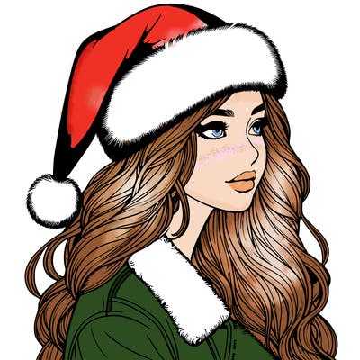 realistic girl in santa hat