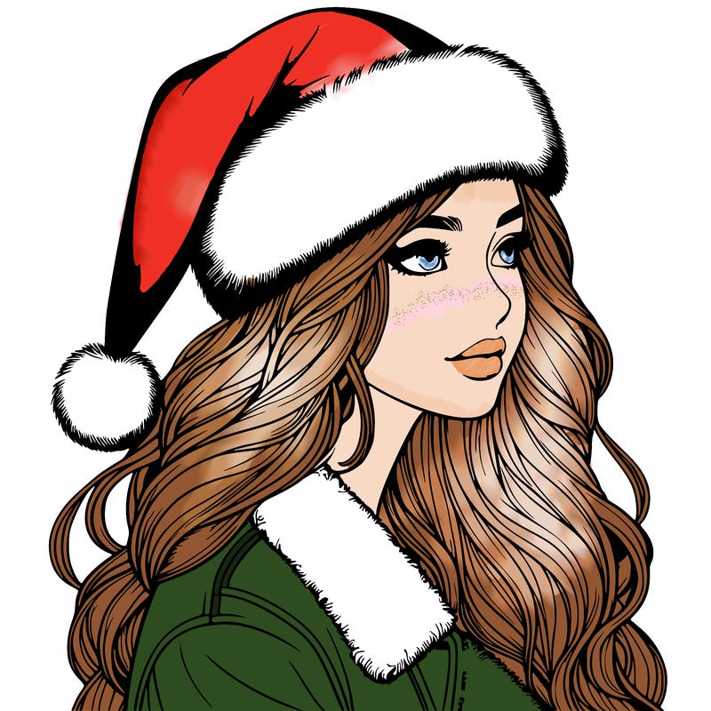 realistic girl in santa hat