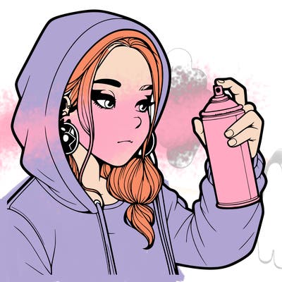 a realistic girl, spray painting