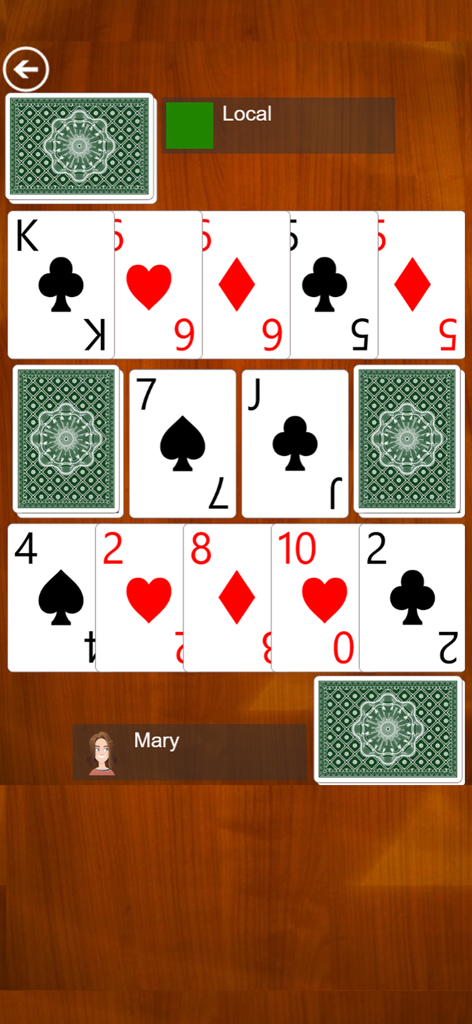 Jugabilidad de Speed el Juego de Cartas mostrando una partida en vivo entre dos jugadores en un dispositivo móvil