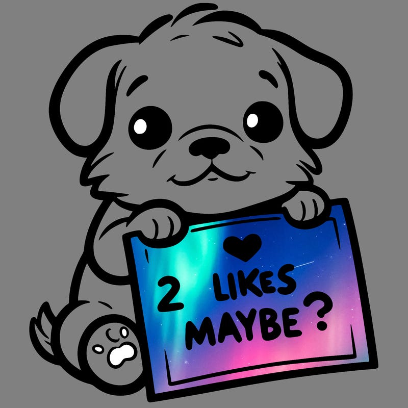 a puppy holding a sign that says 2 likes maybe?