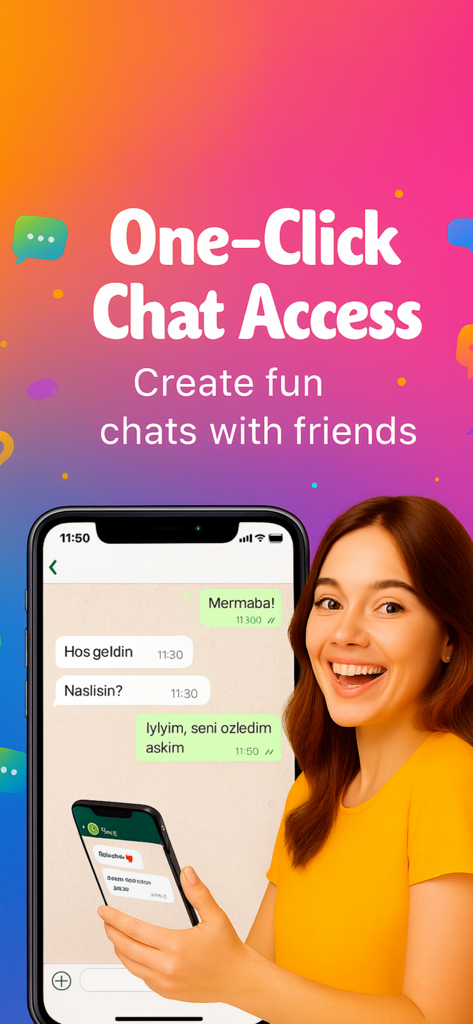 WaRecap - Chats Analyzer - Happy young woman holding a smartphone with a chat interface for WaRecap relationship analyzer app
