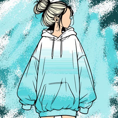 realistic girl with a oversized sweatshirt on and a bun