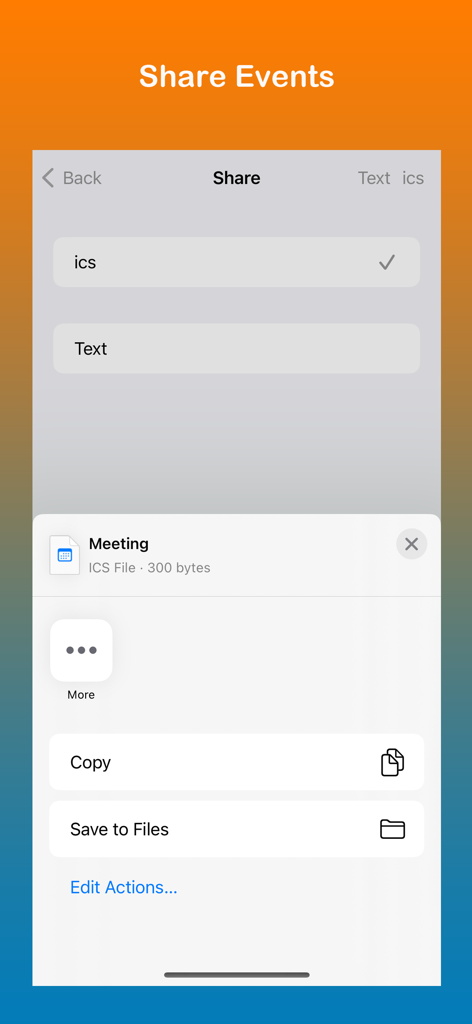 Remove Duplicate Contacts + - Interfaz de la aplicación para compartir eventos de calendario como archivos ICS o de texto