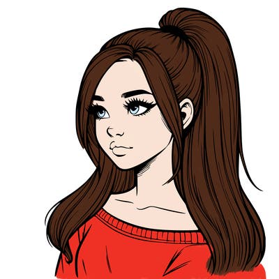 realistic girl with a high ponytail