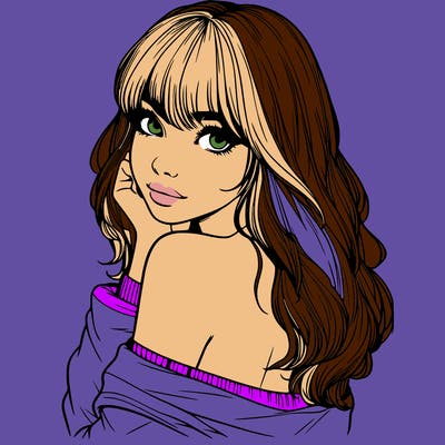 realistic girl with bangs looking over her shoulder