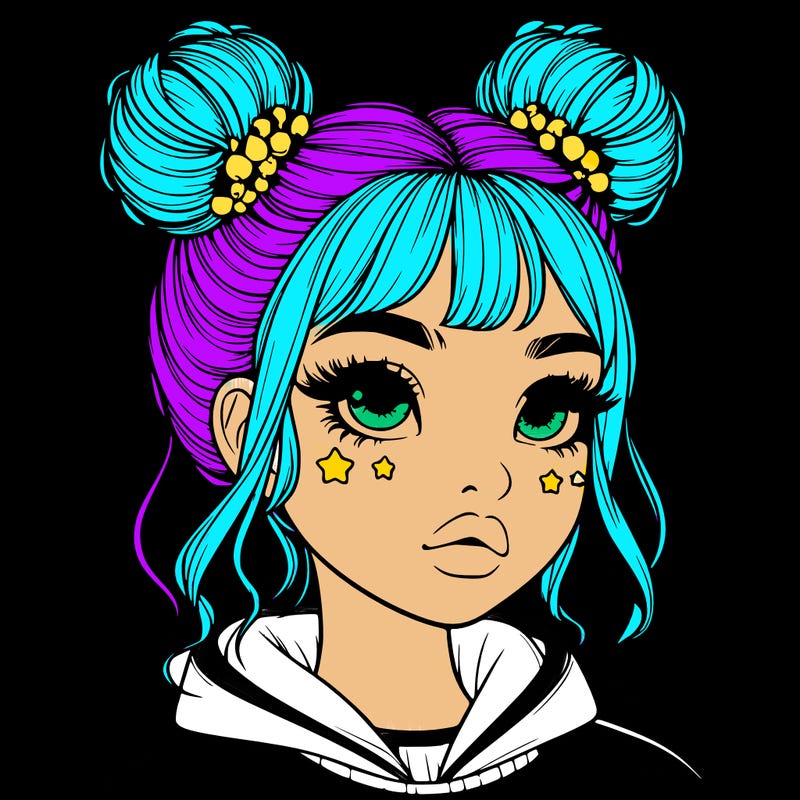 realistic girl with space buns
