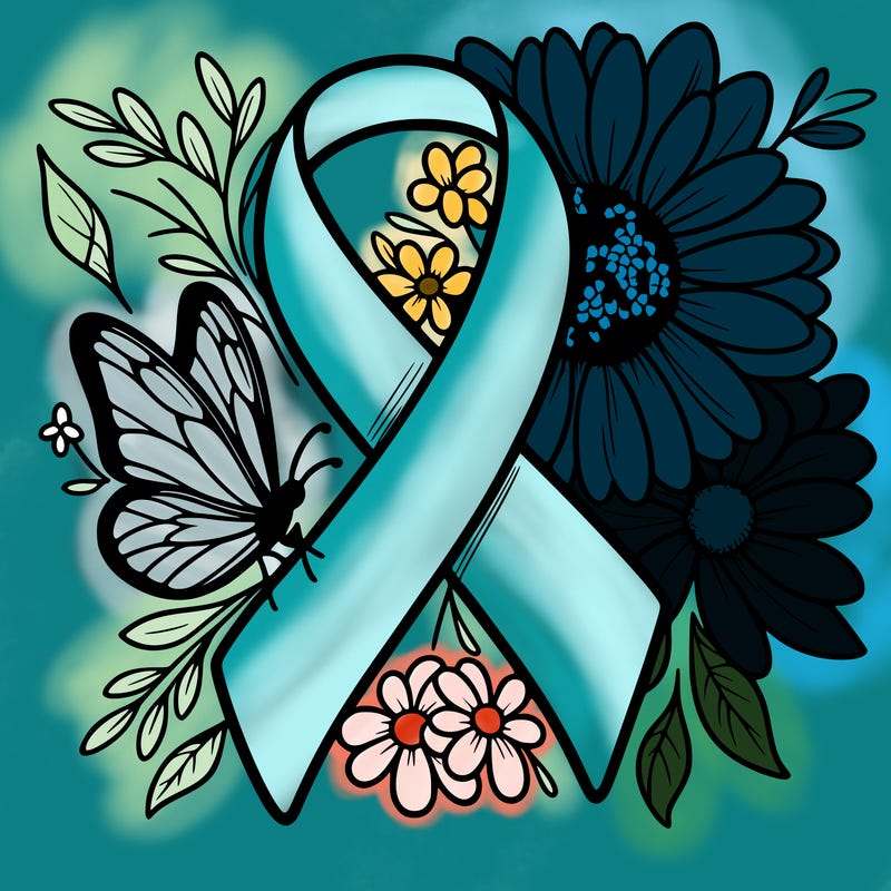 cancer awareness symbol with flowers and butterflies