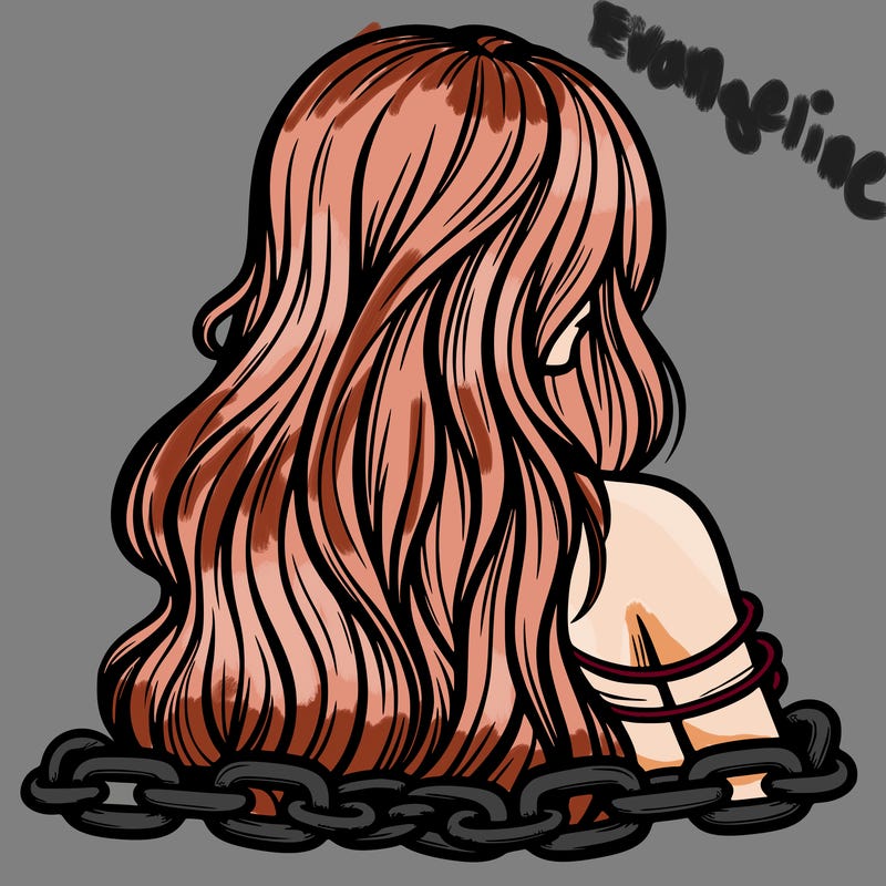 woman in chains realistic long hair