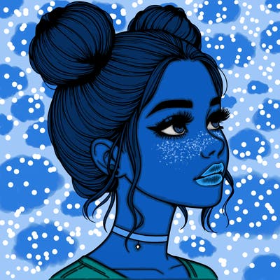 realistic girl with buns on the top of her head