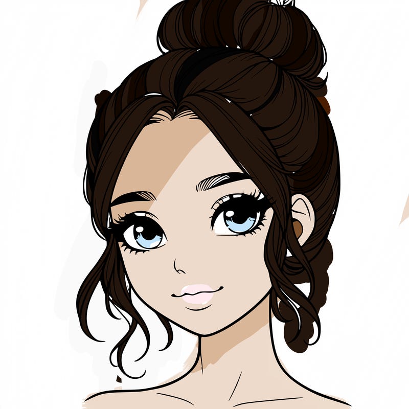 realistic pretty girl with hair in bun