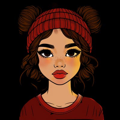 realistic girl with buns in her hair with a beanie on