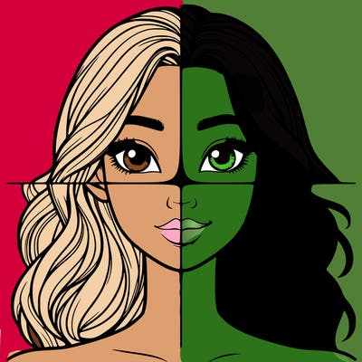 a realistic girl split into four parts