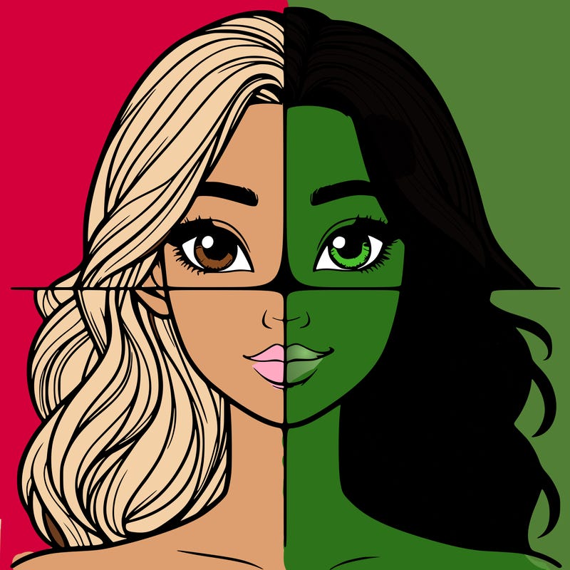 a realistic girl split into four parts