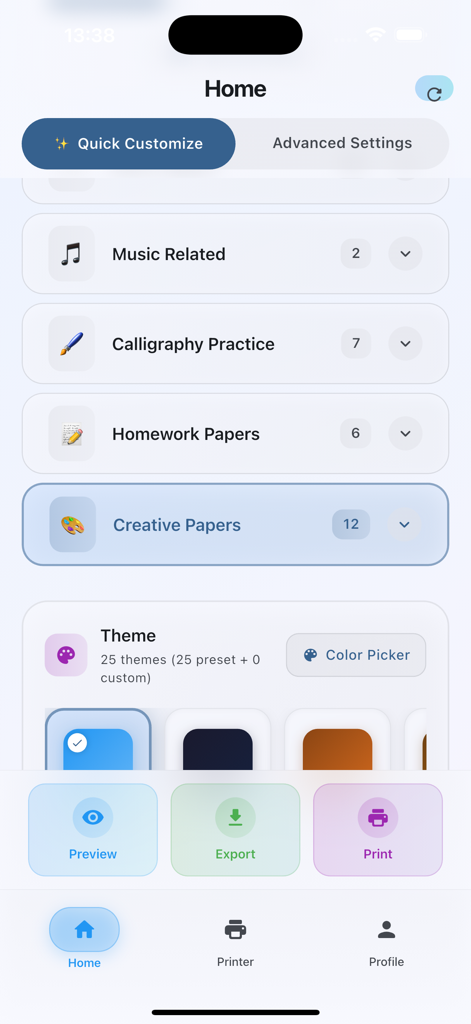 Paper AI: Planner & Templates - Pantalla de inicio de la aplicación Paper AI que muestra categorías de plantillas como música y práctica de caligrafía.