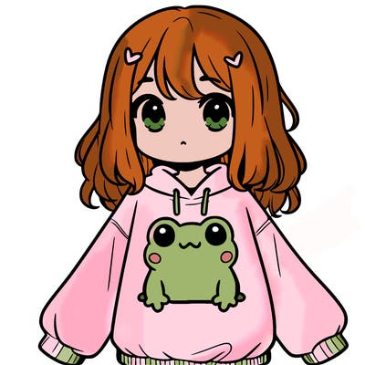 girl wearing frogging sweatshirt