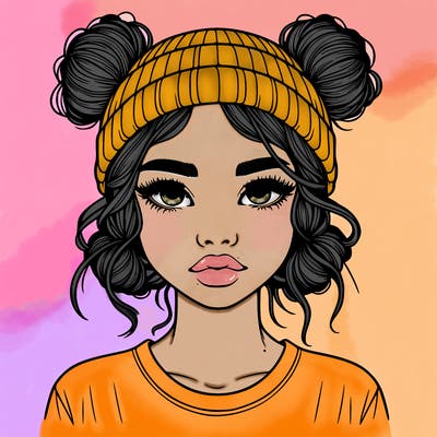 realistic girl with buns in her hair with a beanie on