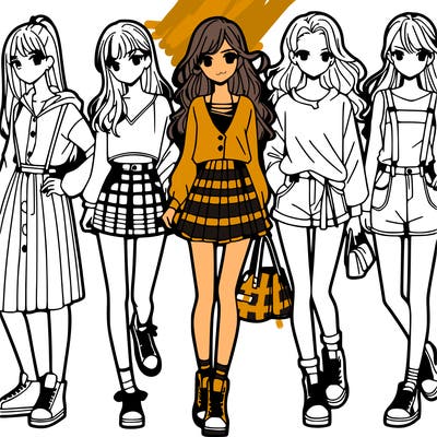 teen manga girls group of 5