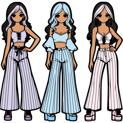 girls with flare pants and crop tops realistic