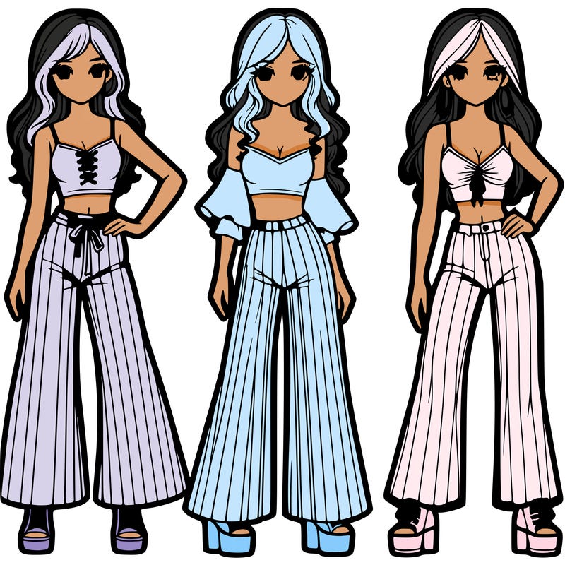 girls with flare pants and crop tops realistic