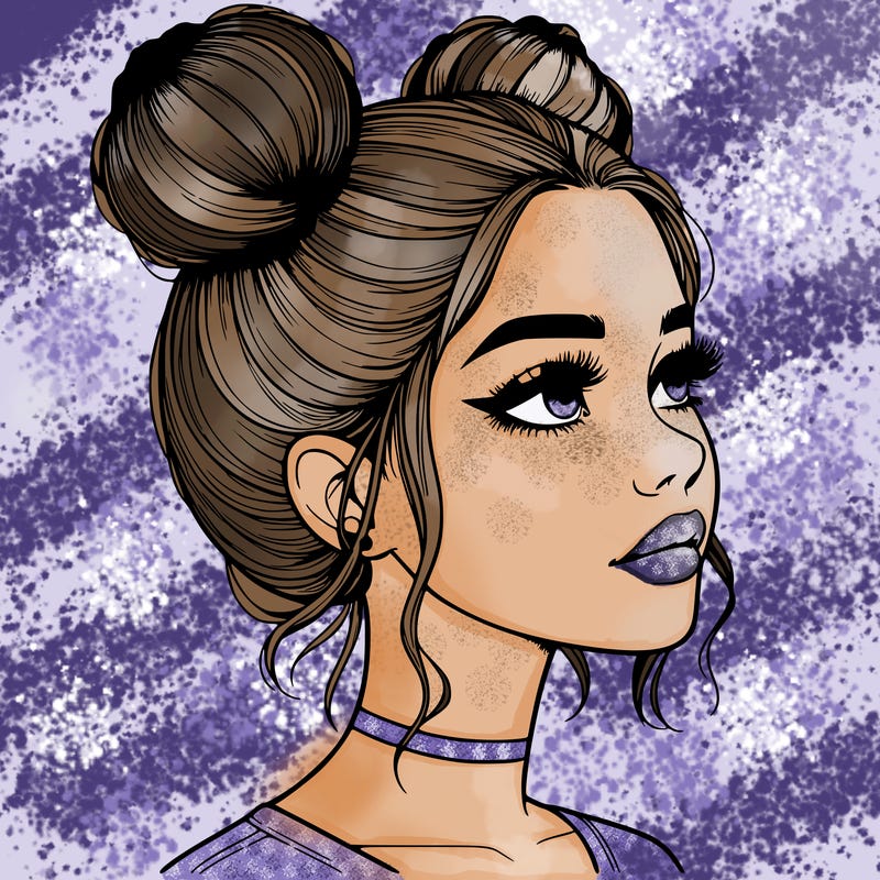 realistic girl with buns on the top of her head