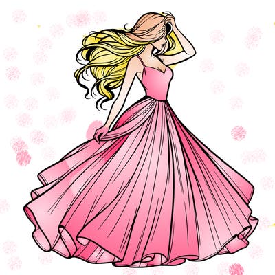 realistic woman with dress flowing in the wind