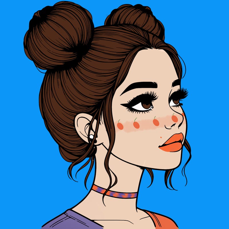 realistic girl with buns on the top of her head