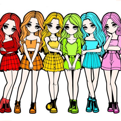 a group of girls realistic