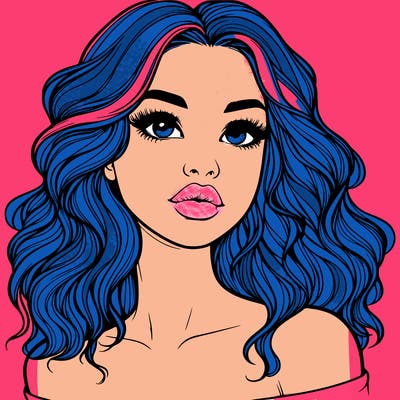 realistic girl with wavy hair and lips