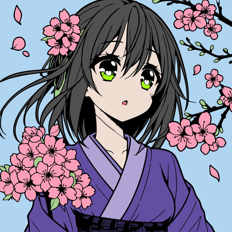 anime girl with cherry blossoms
