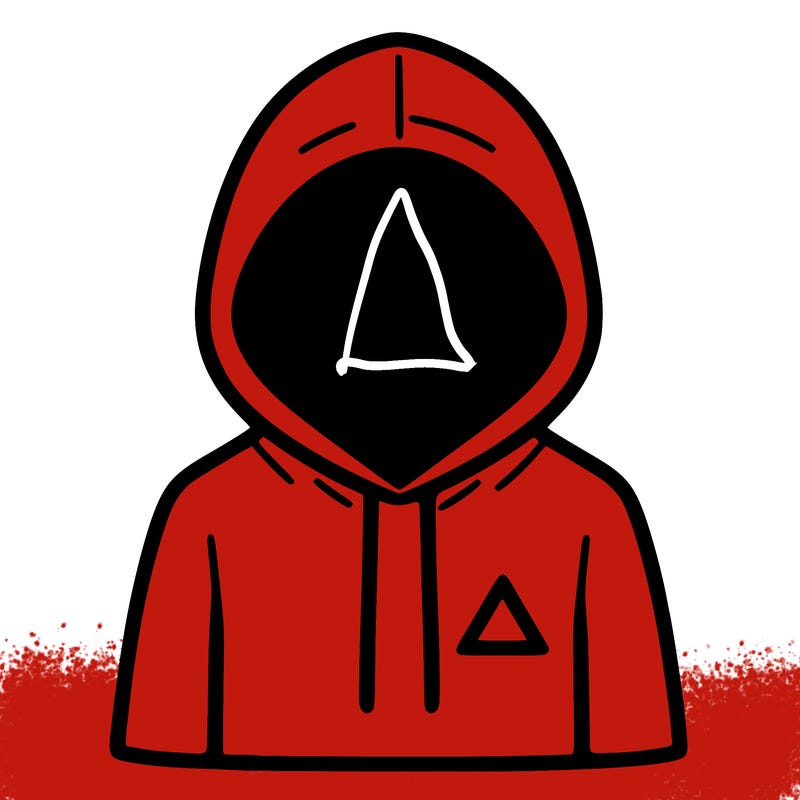 a person with non face waering a hoodie with a small triangle symbol