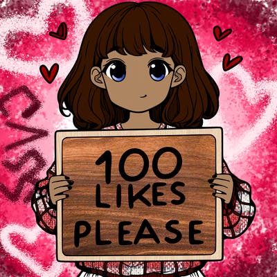 a girl holding a sign saying 100 likes please