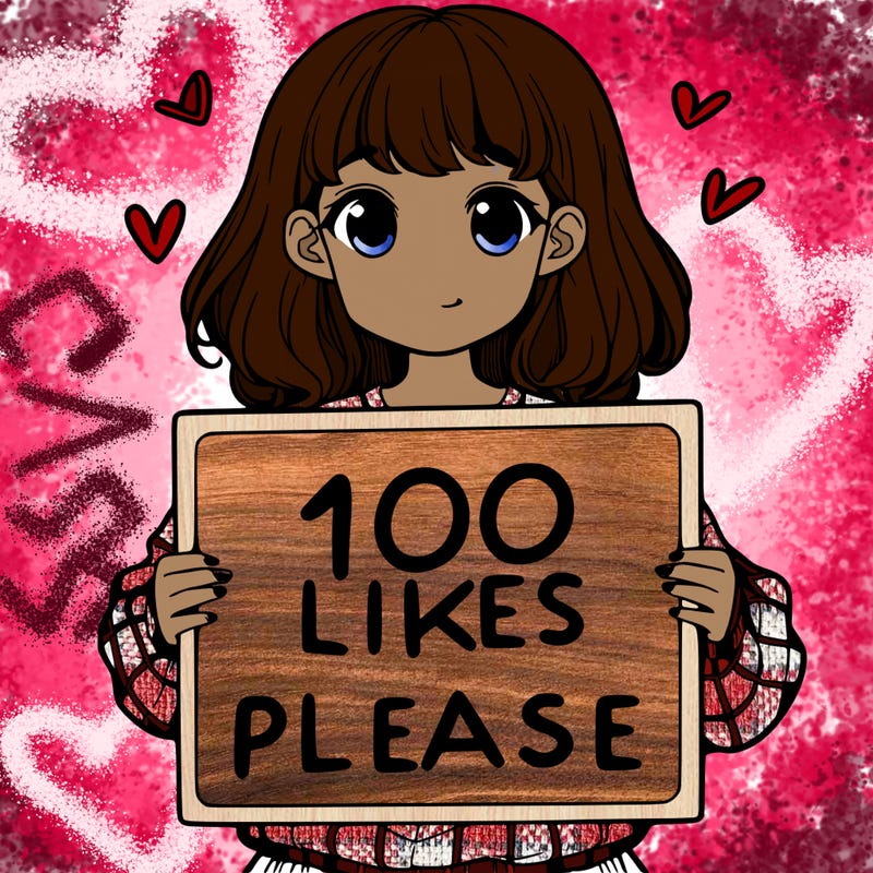 a girl holding a sign saying 100 likes please