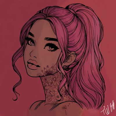 realistic girl with a ponytail on her hair and lips