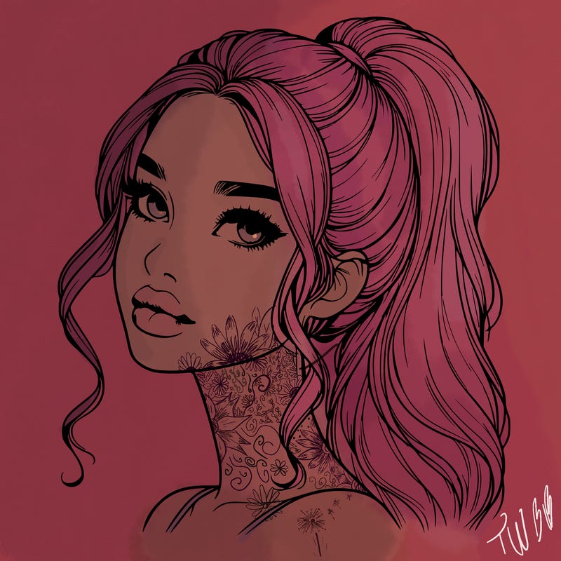 realistic girl with a ponytail on her hair and lips