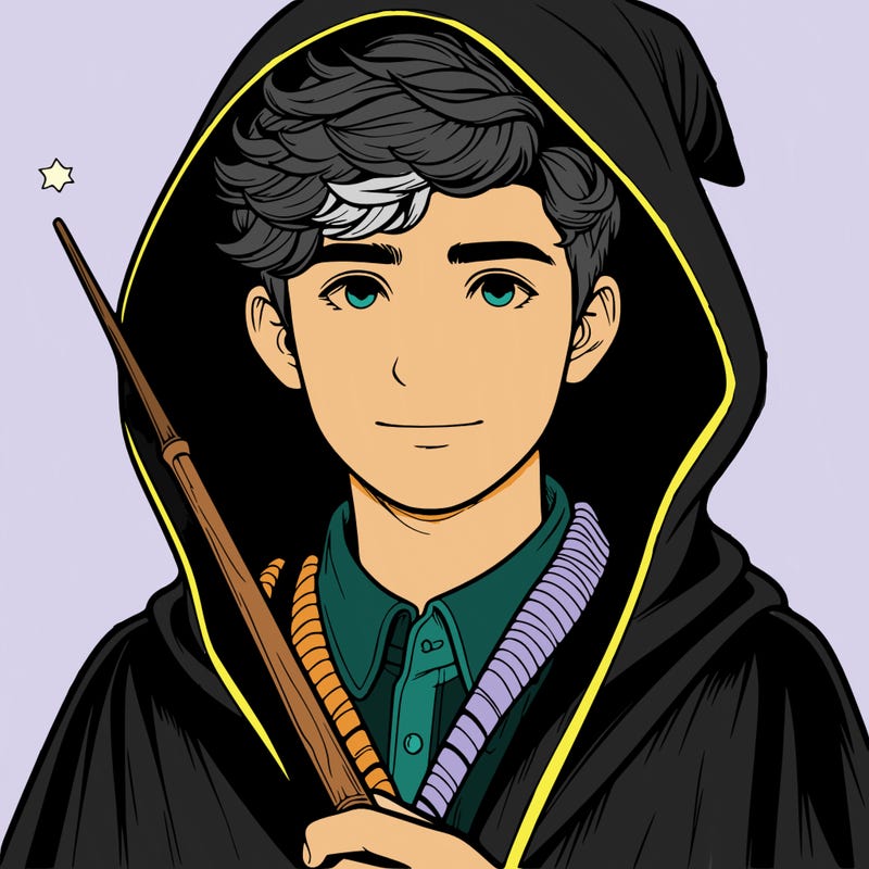realistic boy wizard teen wearing cloak full body with a wand