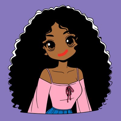 a black anime girl with long afro hair