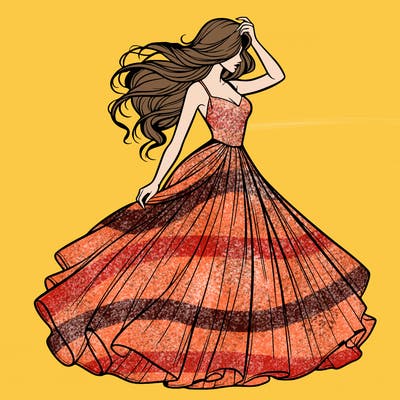 realistic woman with dress flowing in the wind