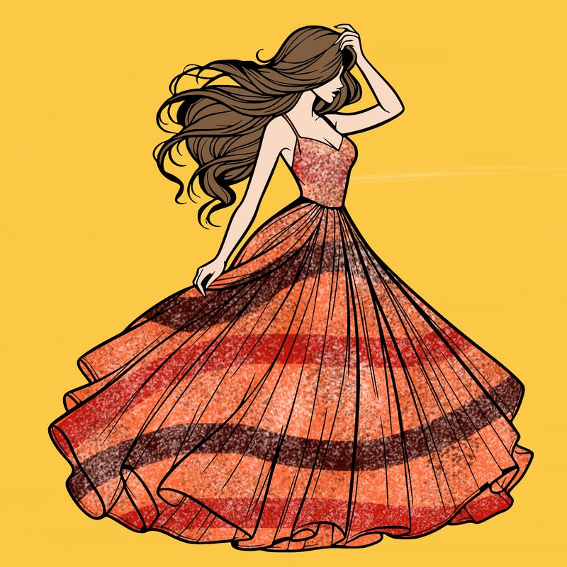 realistic woman with dress flowing in the wind