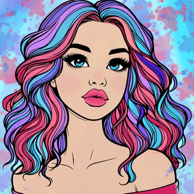 realistic girl with wavy hair and lips