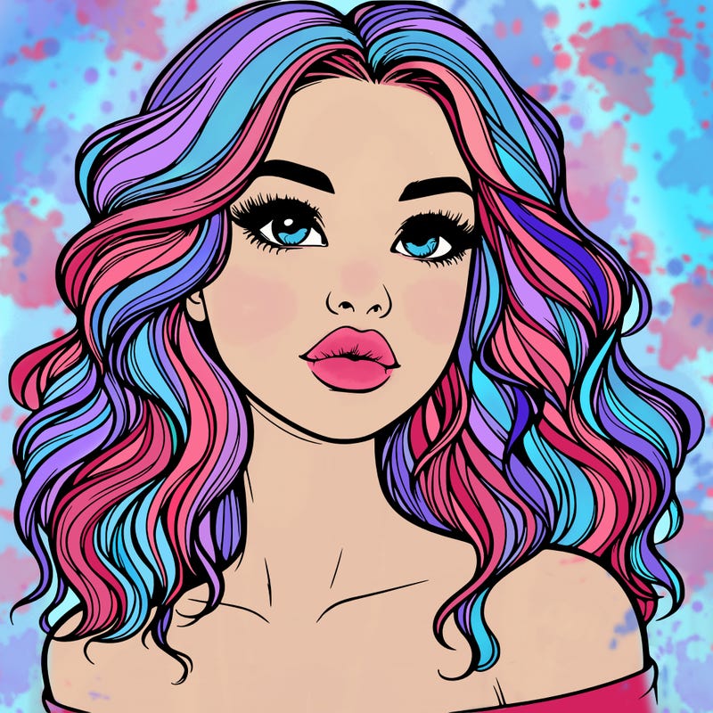 realistic girl with wavy hair and lips
