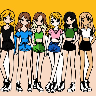 a group of girls wearing crop tops and shorts