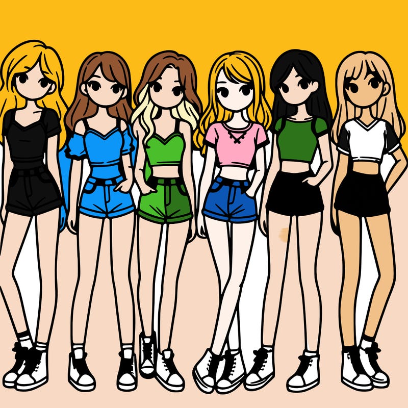 a group of girls wearing crop tops and shorts