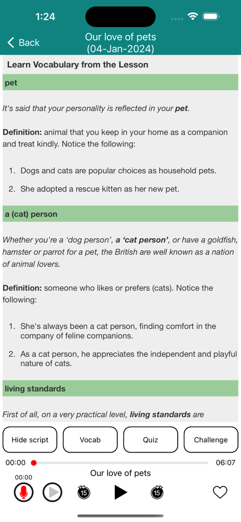 6 Minute English (+Worksheets) - Learning English vocabulary with definitions and examples on the 6 Minute English app.