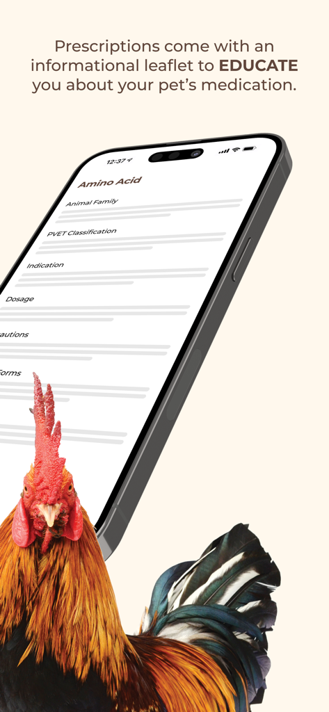 PVET Clinic - PVET Clinic app screen showing medication details and educational leaflets for animal care